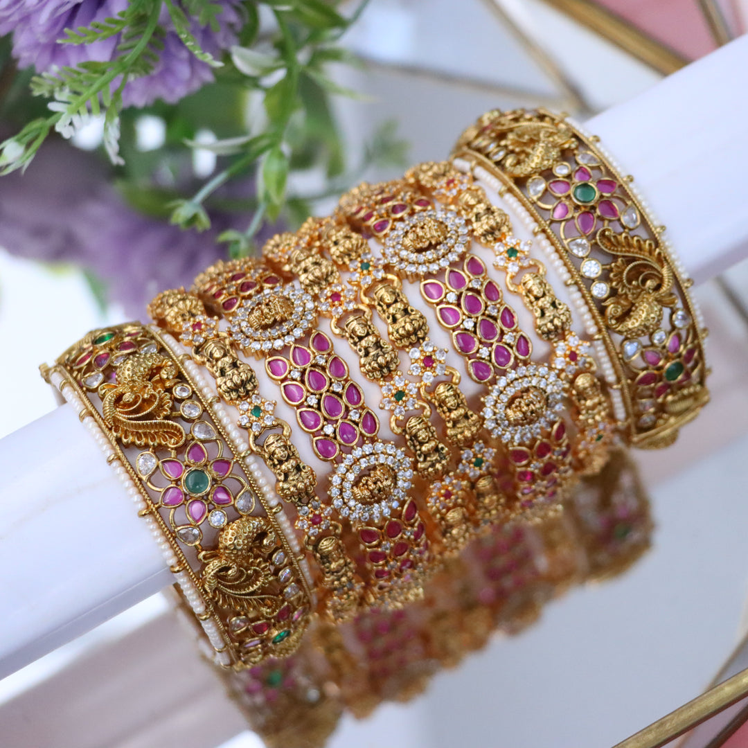 Luxurious Kemp Bangles with Divine Lakshmi Design