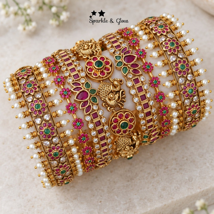 Exquisite Kemp Leaf Bridal Bangle Set – Timeless Elegance