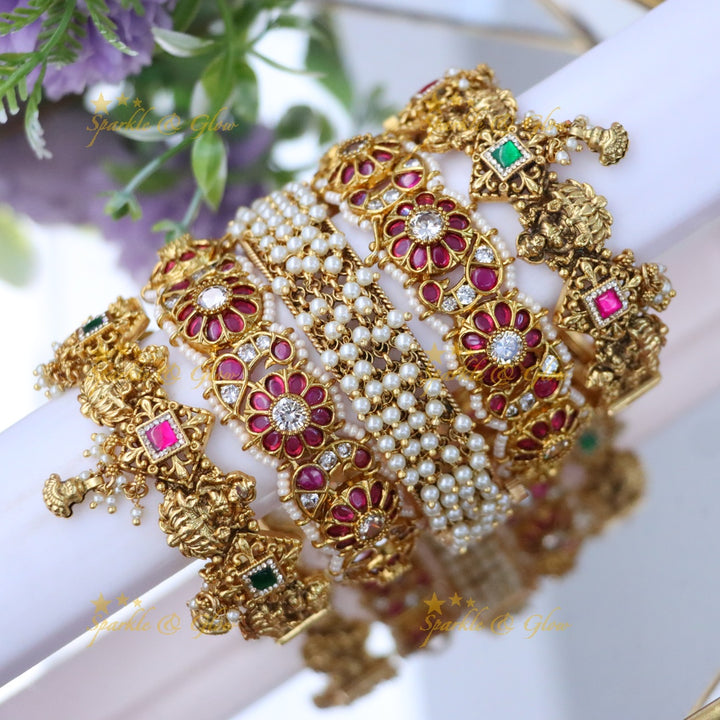 Luxurious Indian Lakshmi Floral Bangles Set