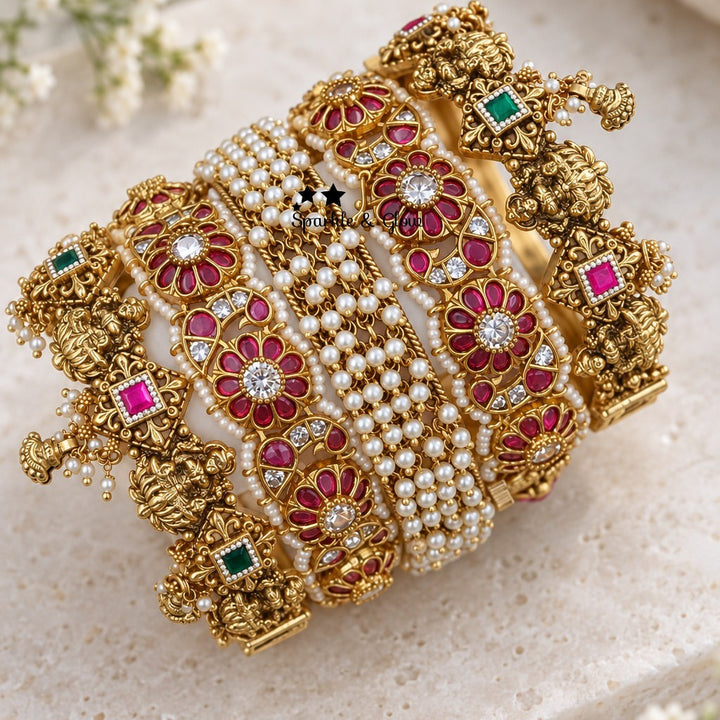 Luxurious Indian Lakshmi Floral Bangles Set