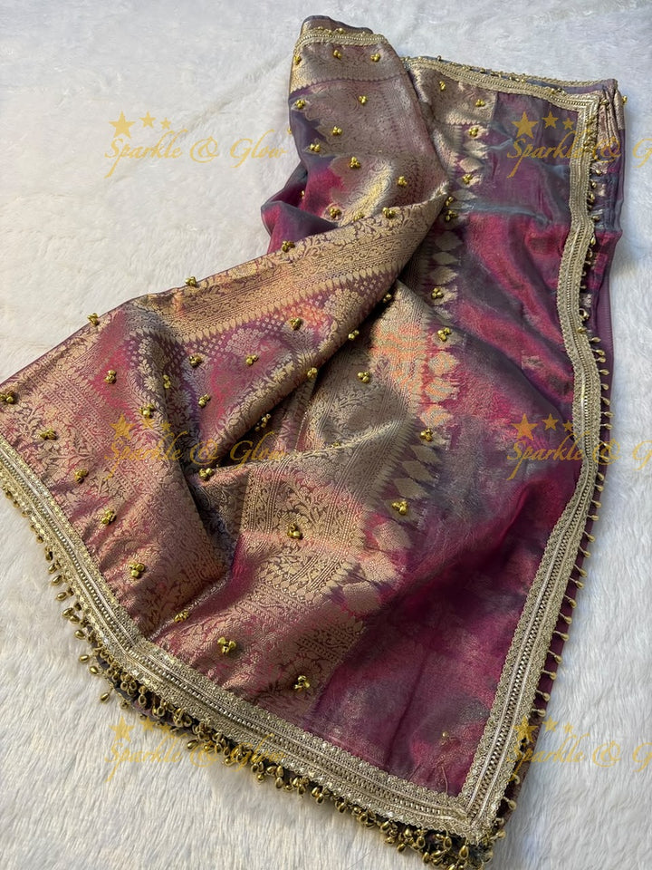 Exquisite Red Banarasi Saree with Ghungroo Edge