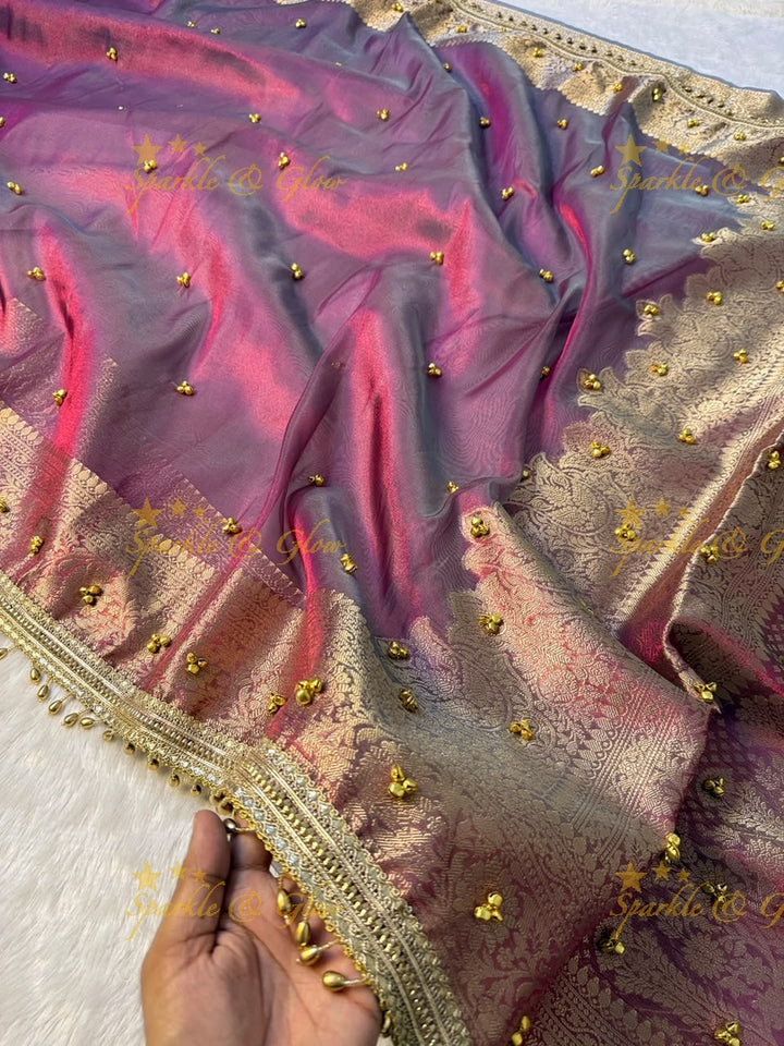 Exquisite Red Banarasi Saree with Ghungroo Edge