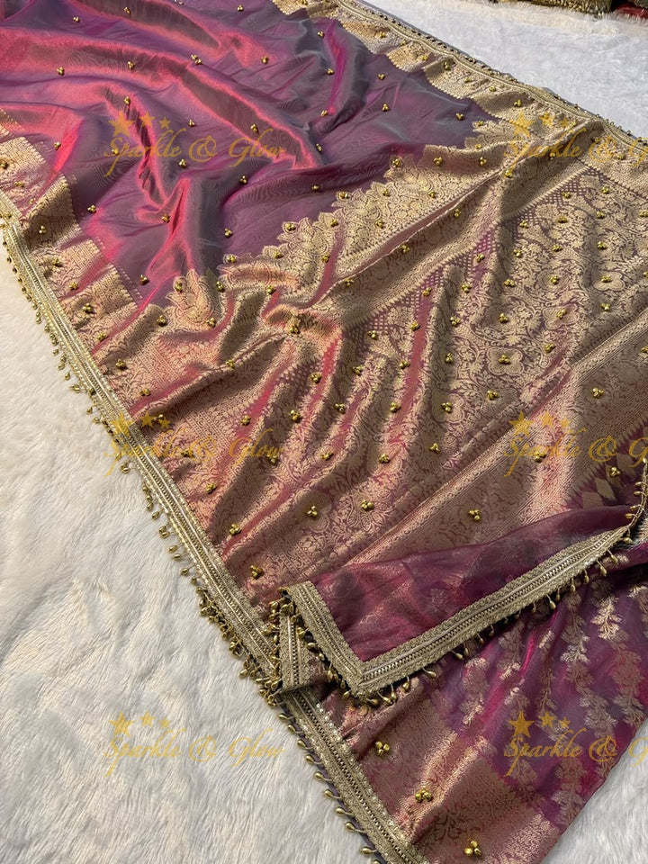 Exquisite Red Banarasi Saree with Ghungroo Edge