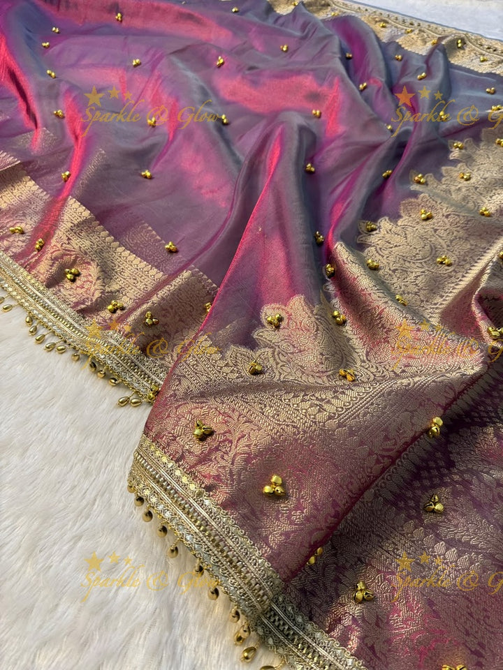 Exquisite Red Banarasi Saree with Ghungroo Edge