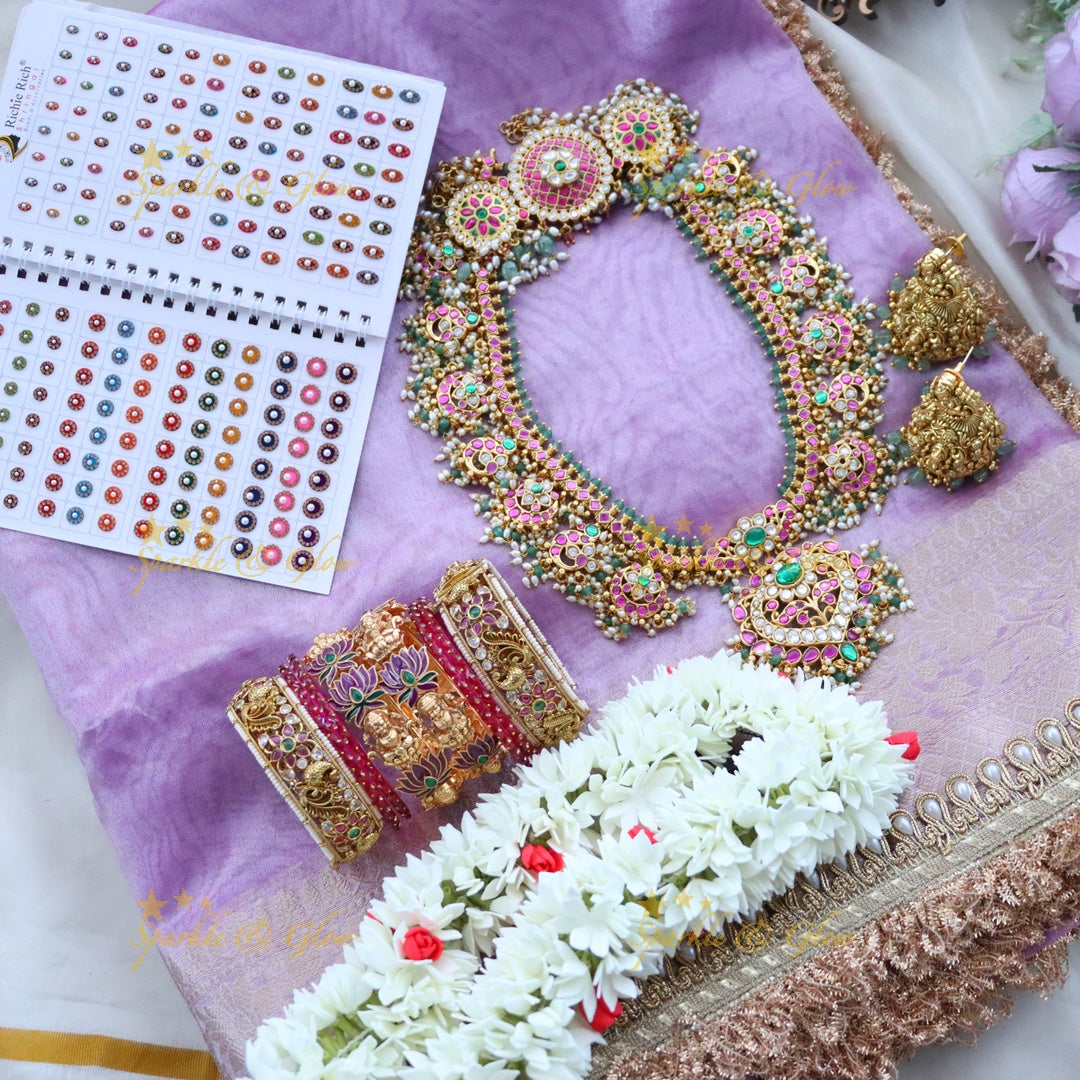 Luxurious Banarasi Tissue Saree with Jadau Jewelry Combo