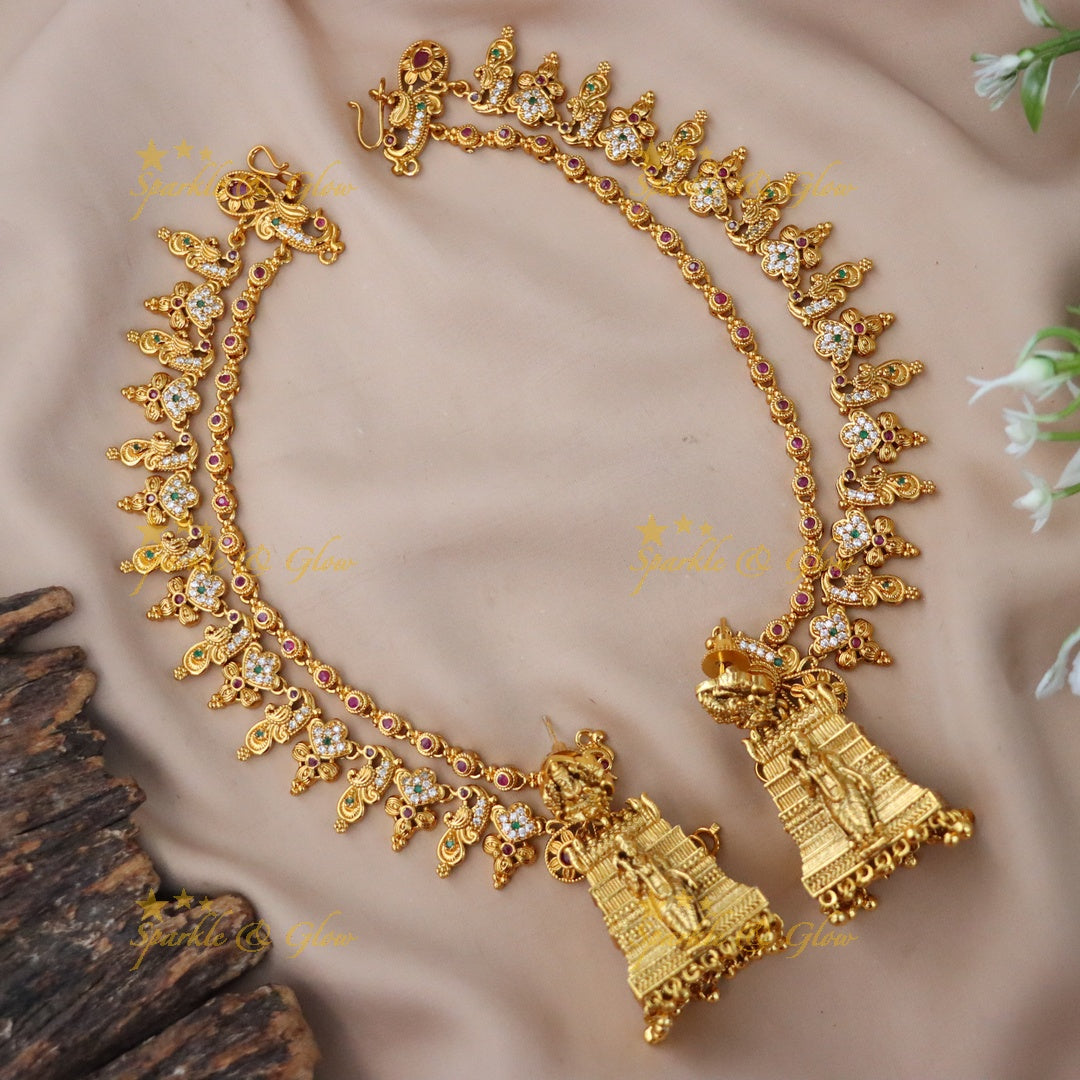 Elegant Mahalakshmi Oxidized Gold Earring Set