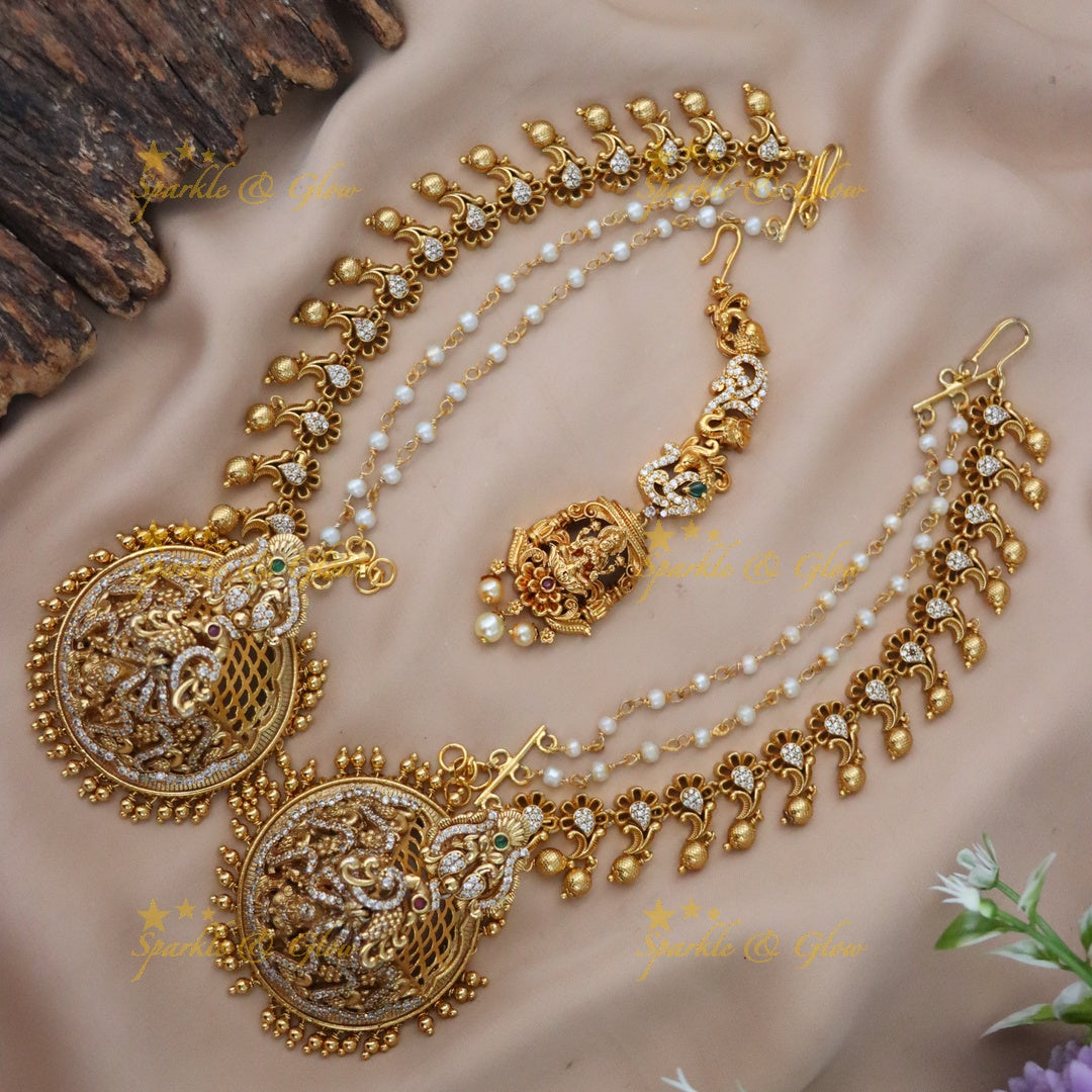 Elegant Peacock Earrings & Maang Tikka Set with Earchain