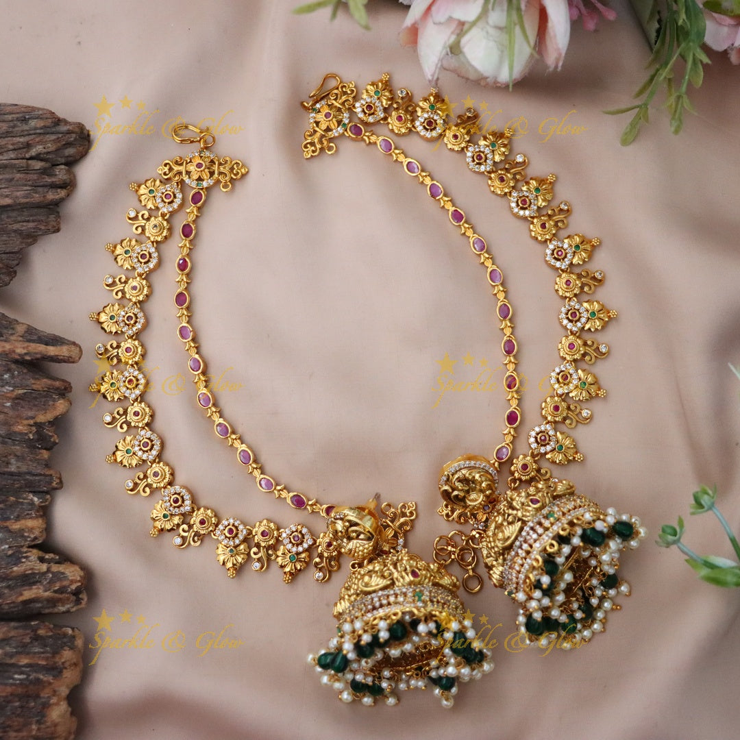 Elegant Peacock Earring & Earchain Set - Sparkle