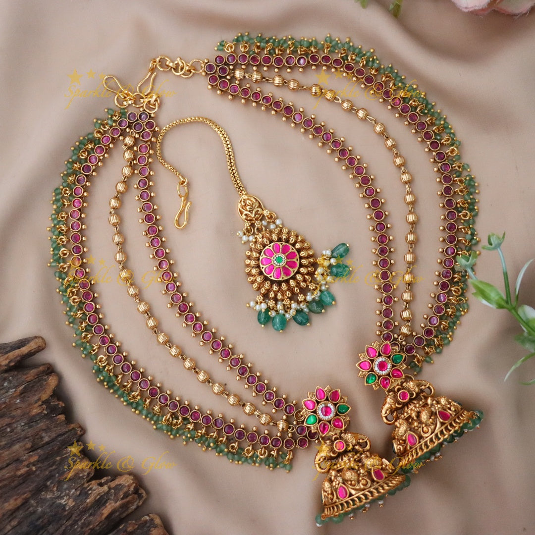 Elegant Lakshmi Elephant Earring and Tikka Set