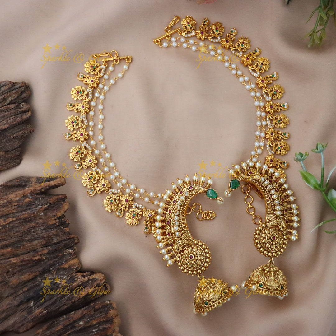 Exquisite Peacock and Floral Earrings with Earchain