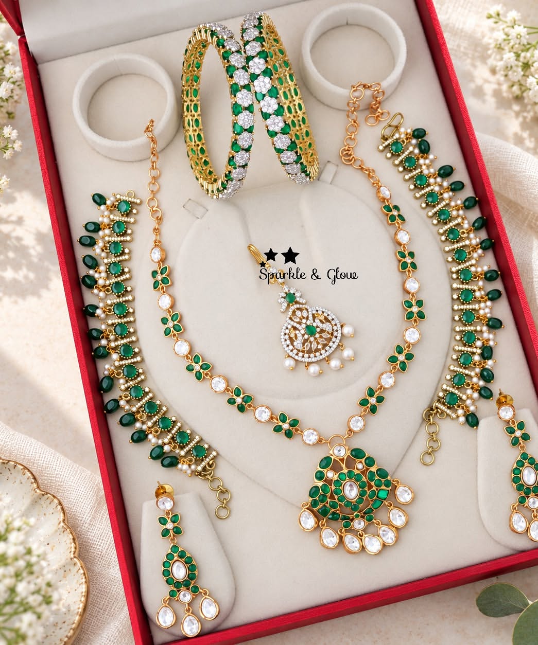 Exquisite Jadau Kundan Bridal Set with Emeralds