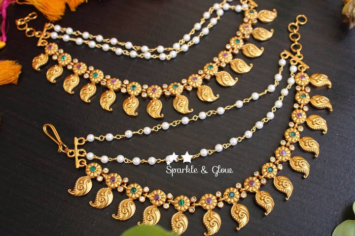 Mango and flower designed ear chain with stones