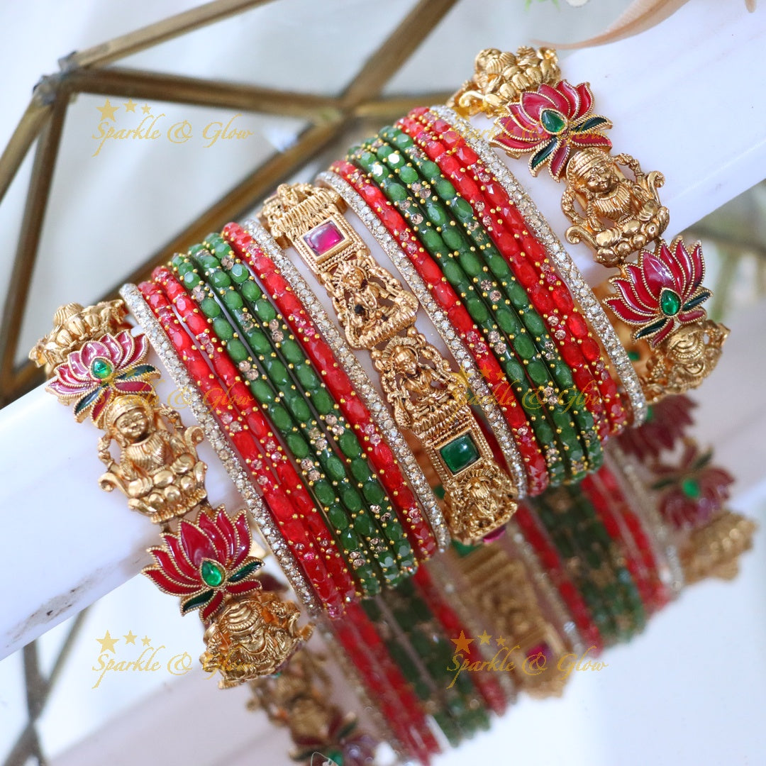Exquisite Lakshmi Bridal Bangles Set - Lotus & Floral
