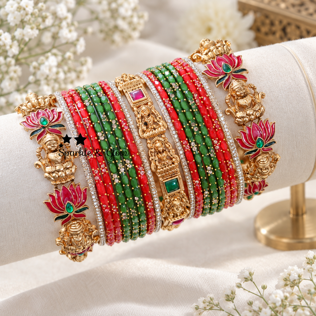 Exquisite Lakshmi Bridal Bangles Set - Lotus & Floral