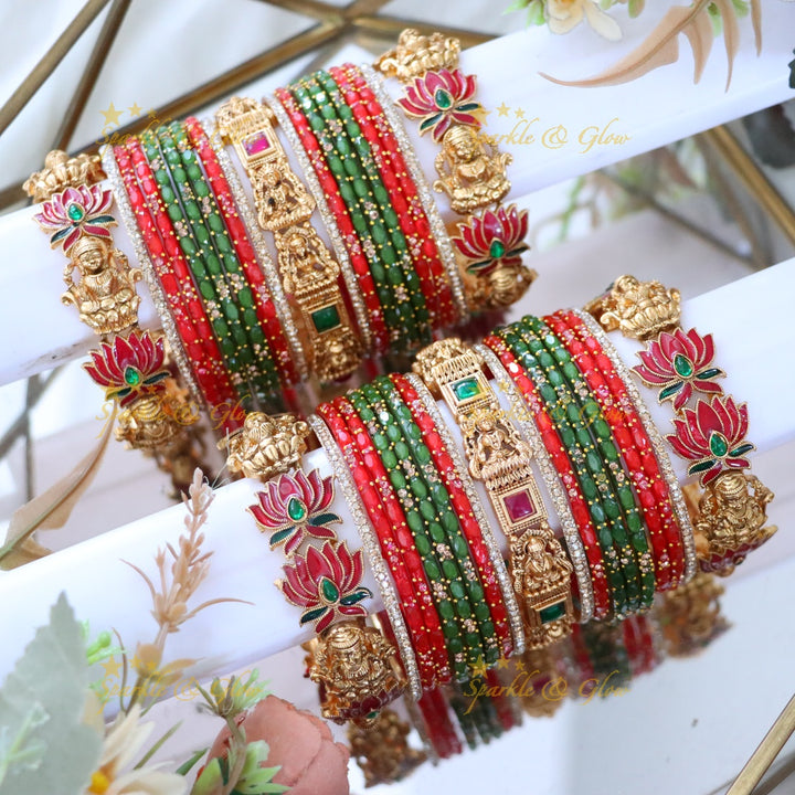Exquisite Lakshmi Bridal Bangles Set - Lotus & Floral