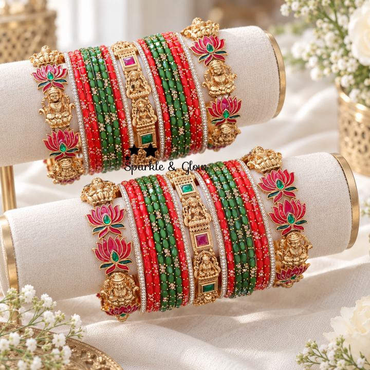Exquisite Lakshmi Bridal Bangles Set - Lotus & Floral