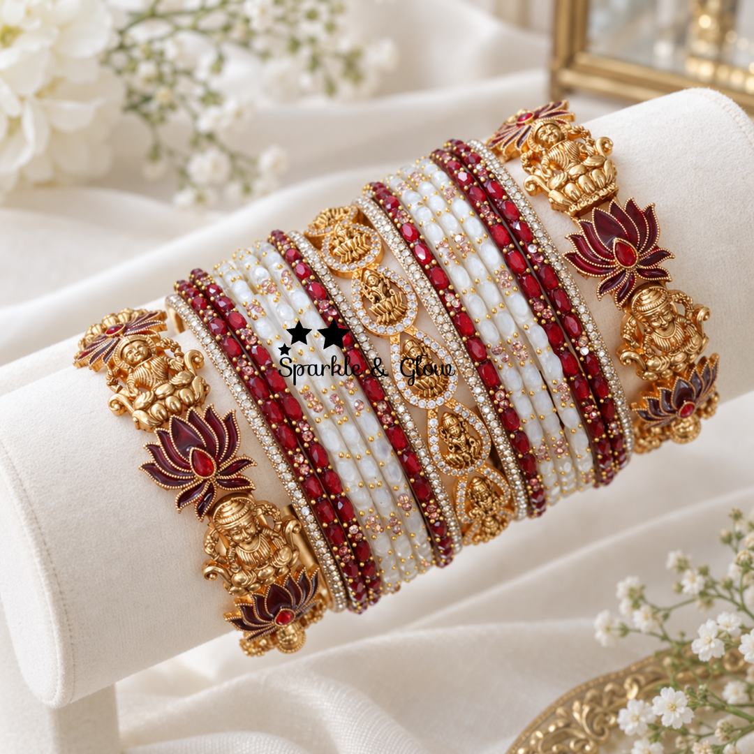 Elegant Gold-Plated Bangle Set with Lakshmi & Lotus