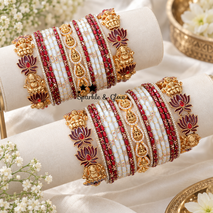 Elegant Gold-Plated Bangle Set with Lakshmi & Lotus