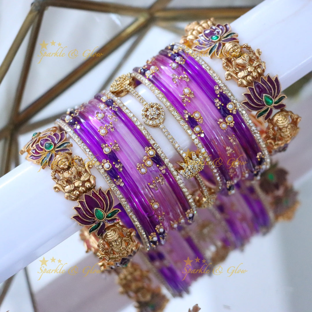 Exquisite Lakshmi Lotus Gold Bangles Set Online