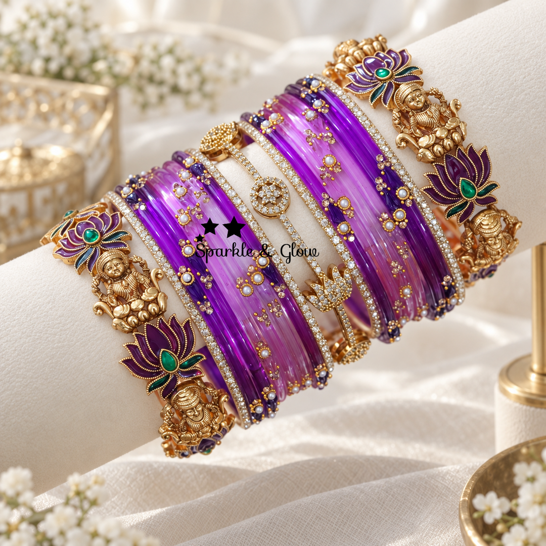 Exquisite Lakshmi Lotus Gold Bangles Set Online