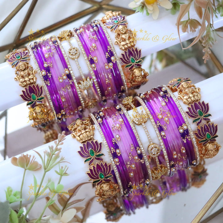 Exquisite Lakshmi Lotus Gold Bangles Set Online