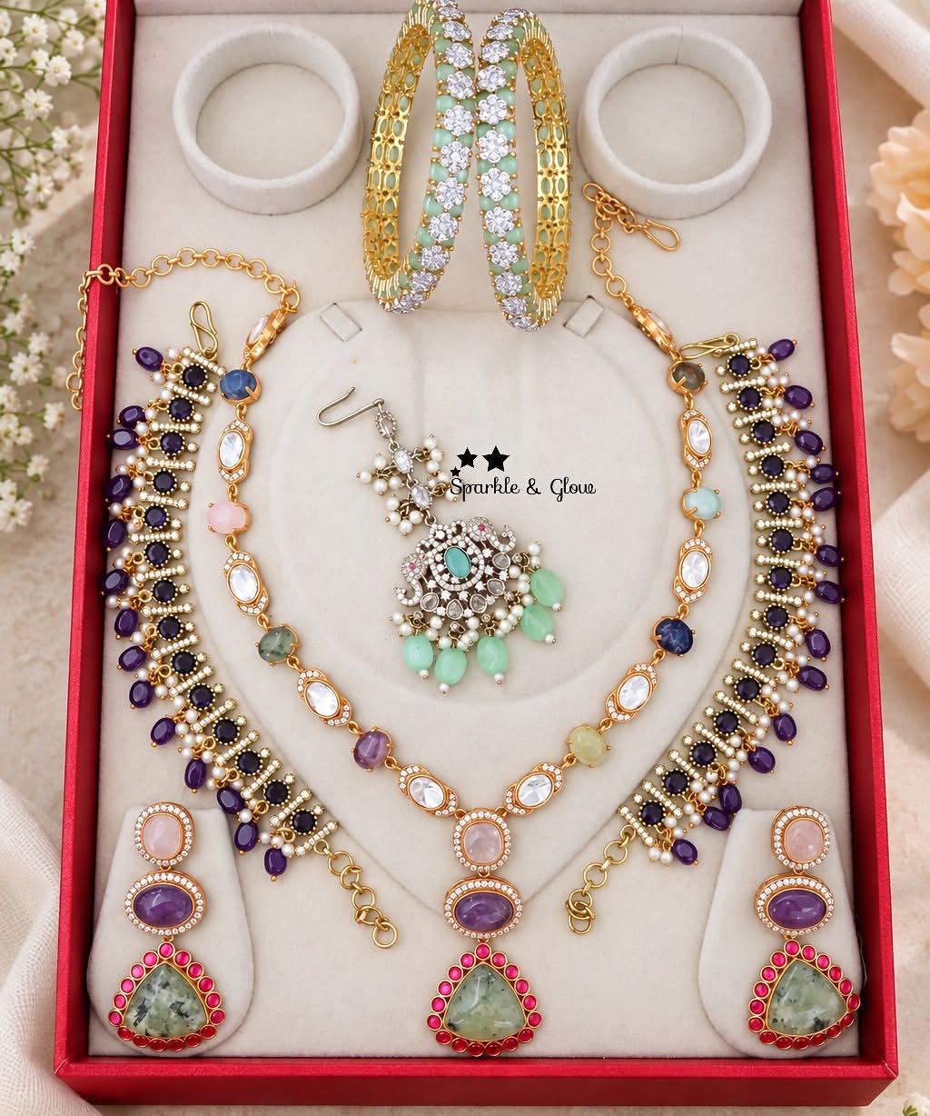 Stunning Jadau Kundan Floral Bridal Set - Semi Bridal