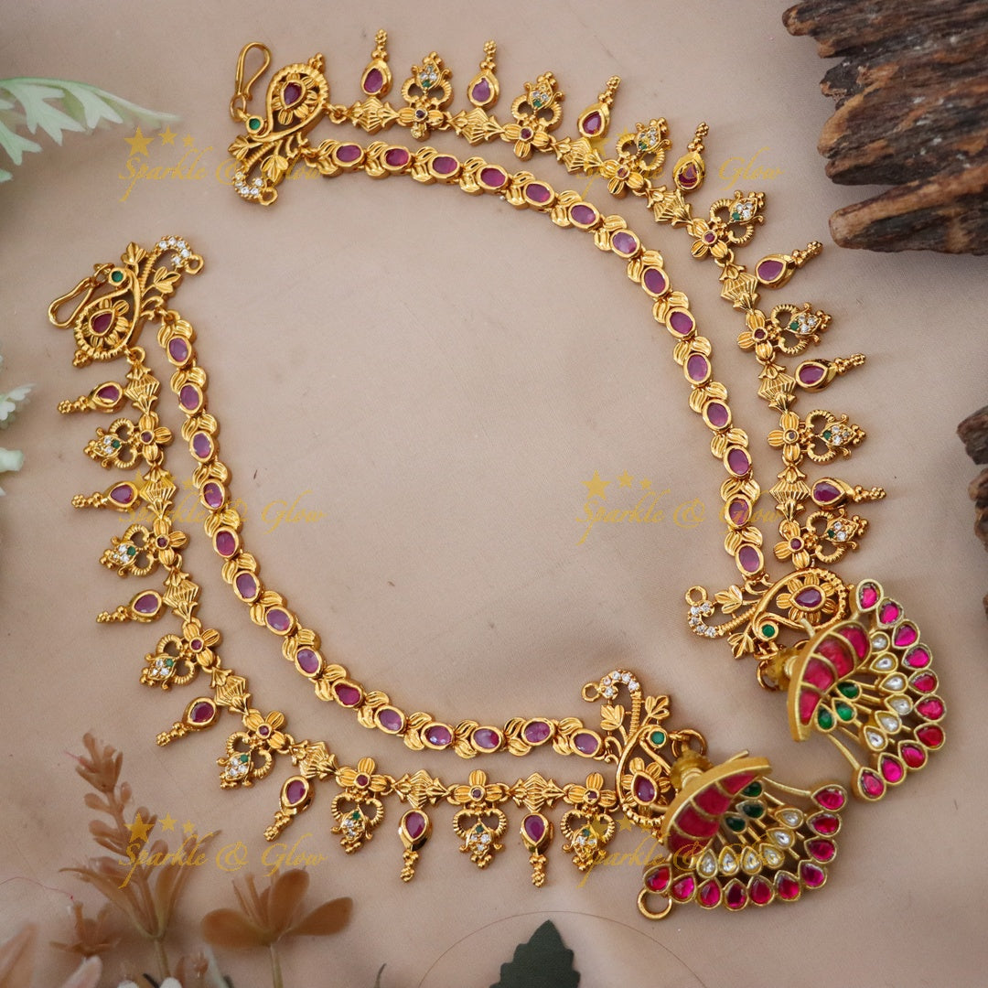 Elegant Jadau Kundan Mango Earrings & Earchain Set