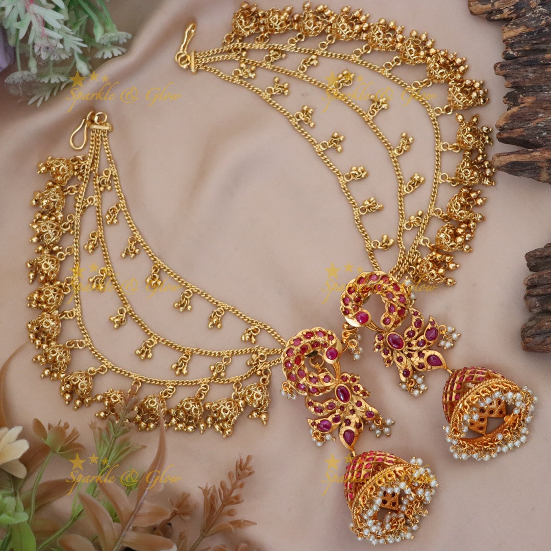 Majestic Kemp Peacock Earrings with Elegant Earchain