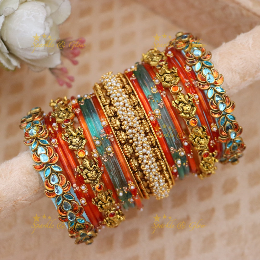 Exquisite Ganesha Kundan Bridal Bangles Set