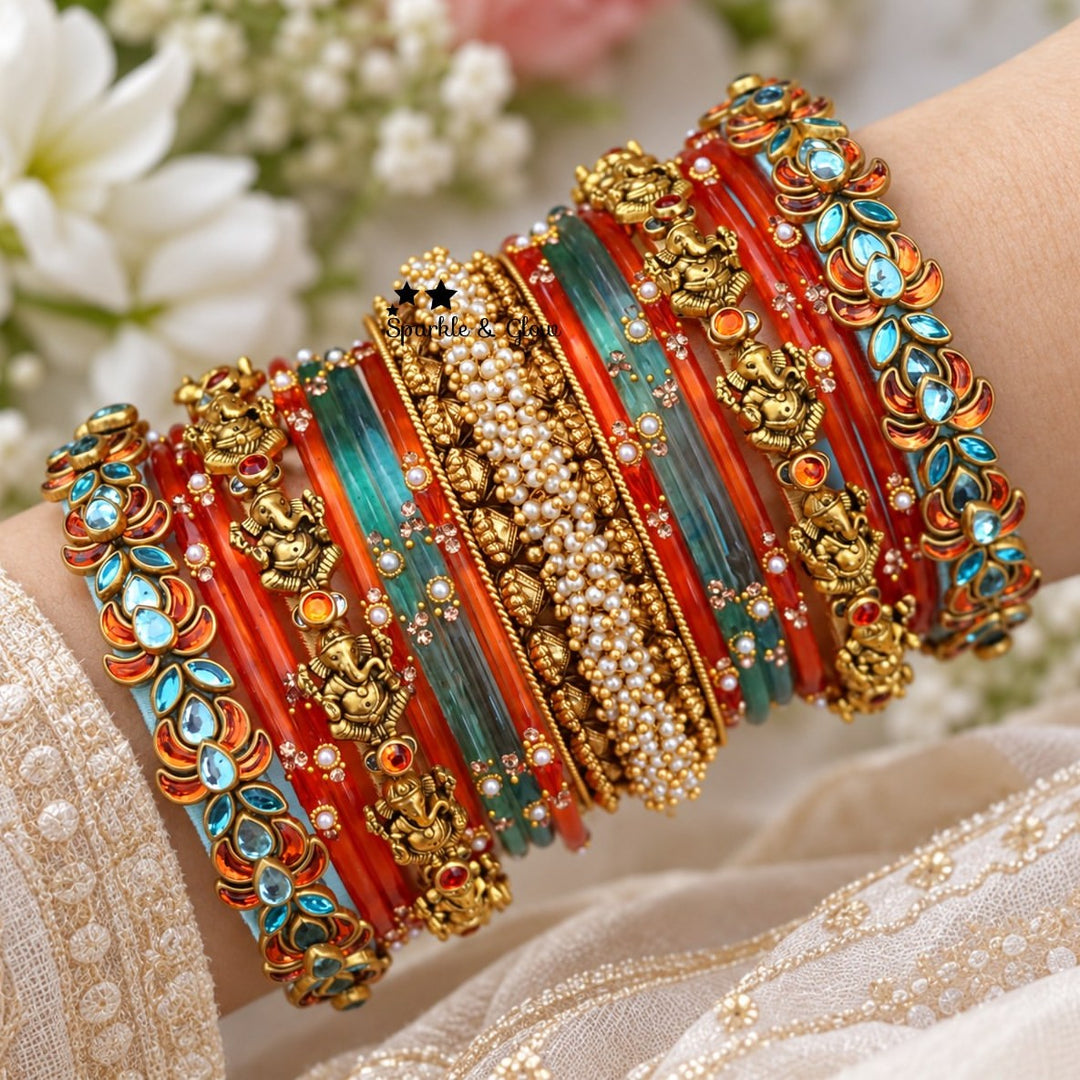 Exquisite Ganesha Kundan Bridal Bangles Set