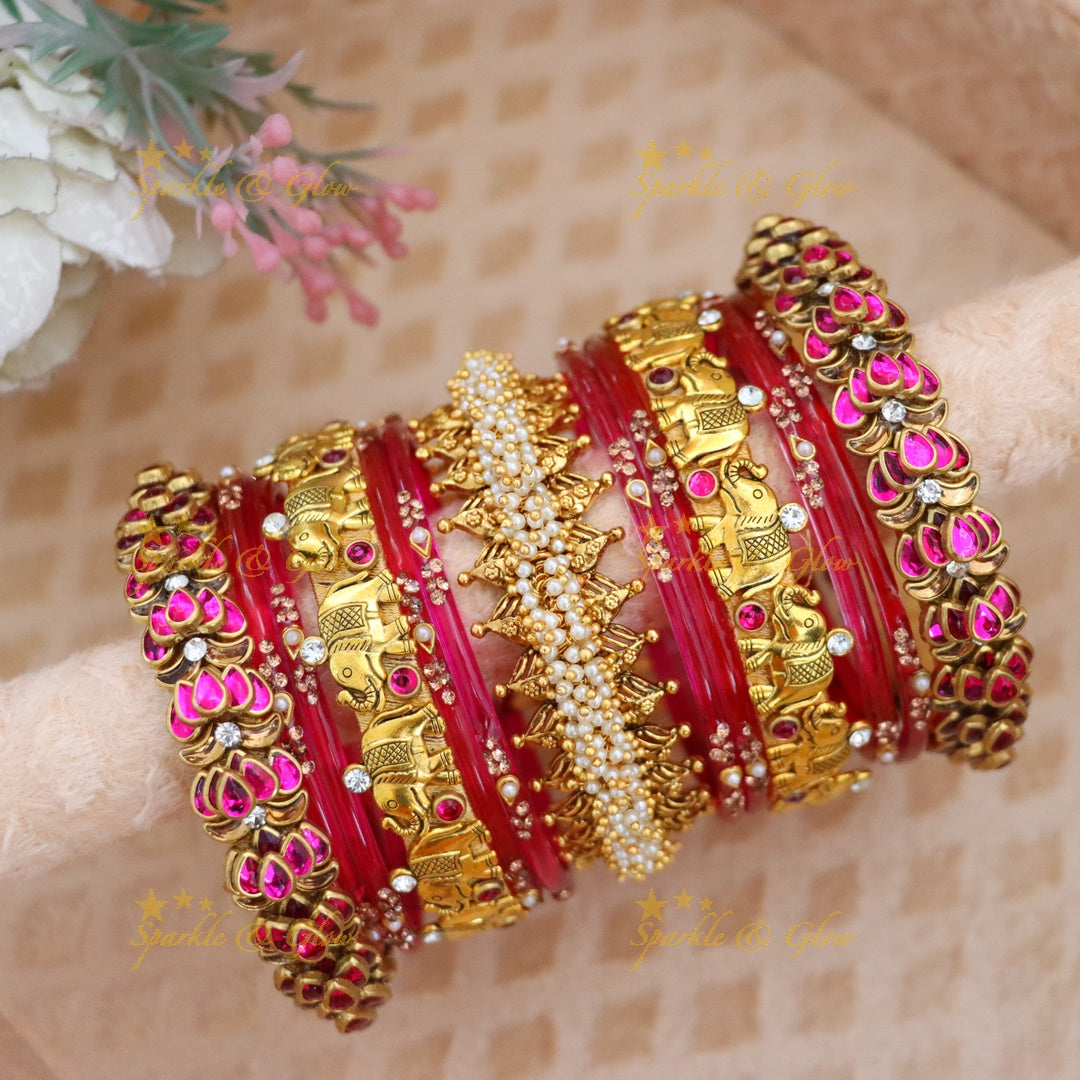 Elegant Bridal Kundan Bangles - Silk Thread Perfection