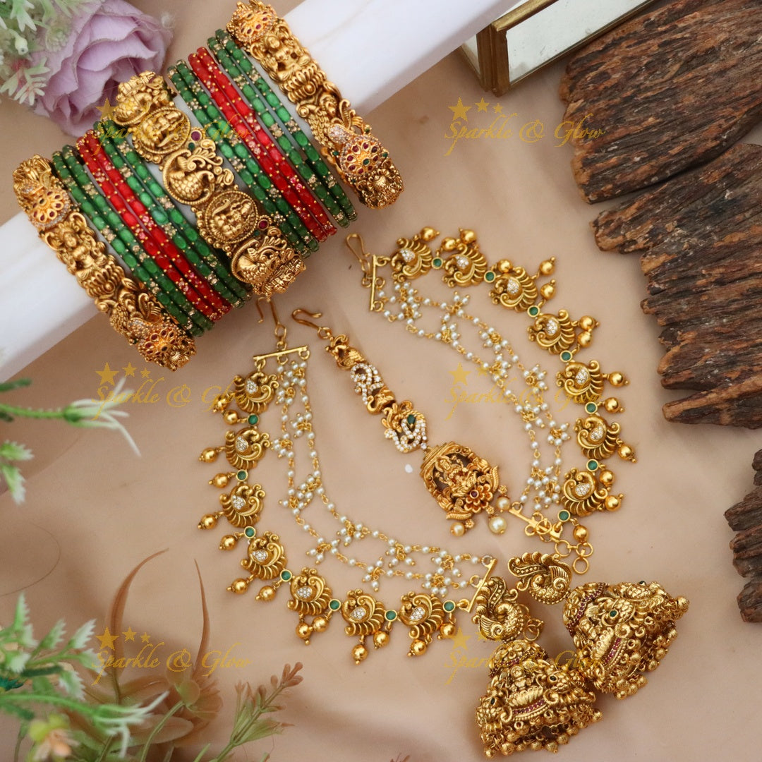 Elegant Lakshmi Peacock Bridal Earring Earchain Combo