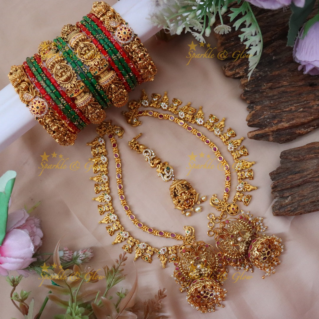 Exquisite Bridal Earrings & Earchain Set - Peacock Design