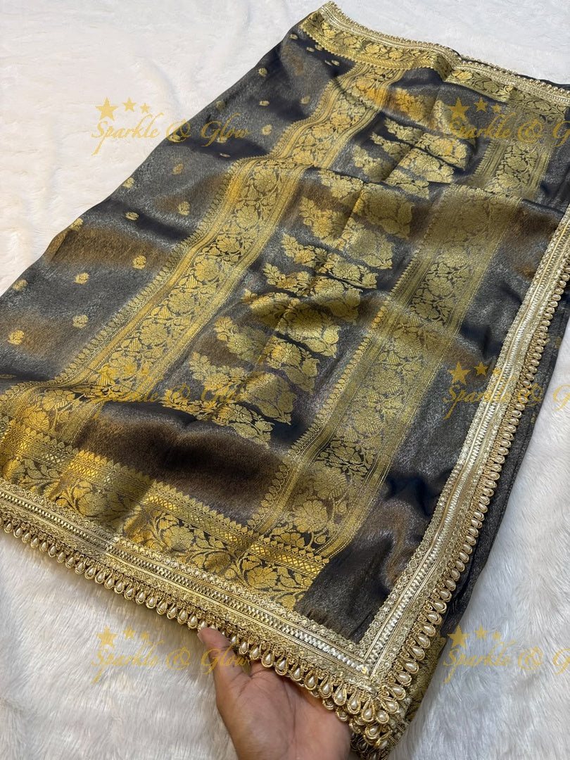 Exquisite Tissue Katan Saree with Gold Zari Design