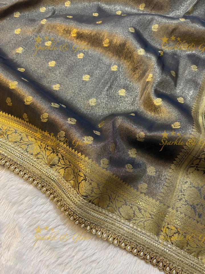 Exquisite Tissue Katan Saree with Gold Zari Design