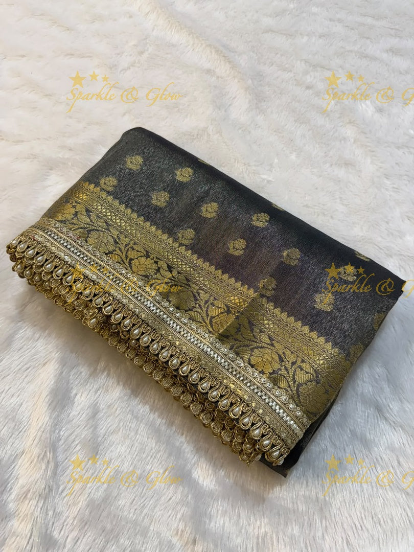 Exquisite Tissue Katan Saree with Gold Zari Design