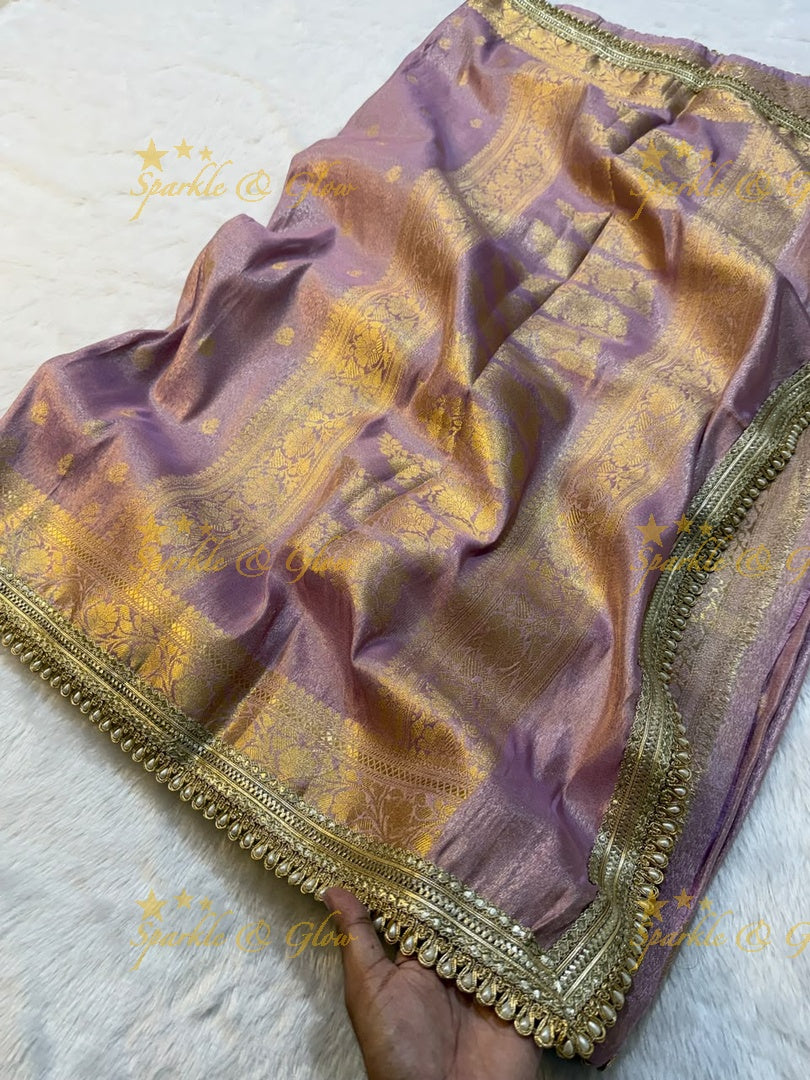 Exquisite Tissue Katan Saree with Gold Zari Design