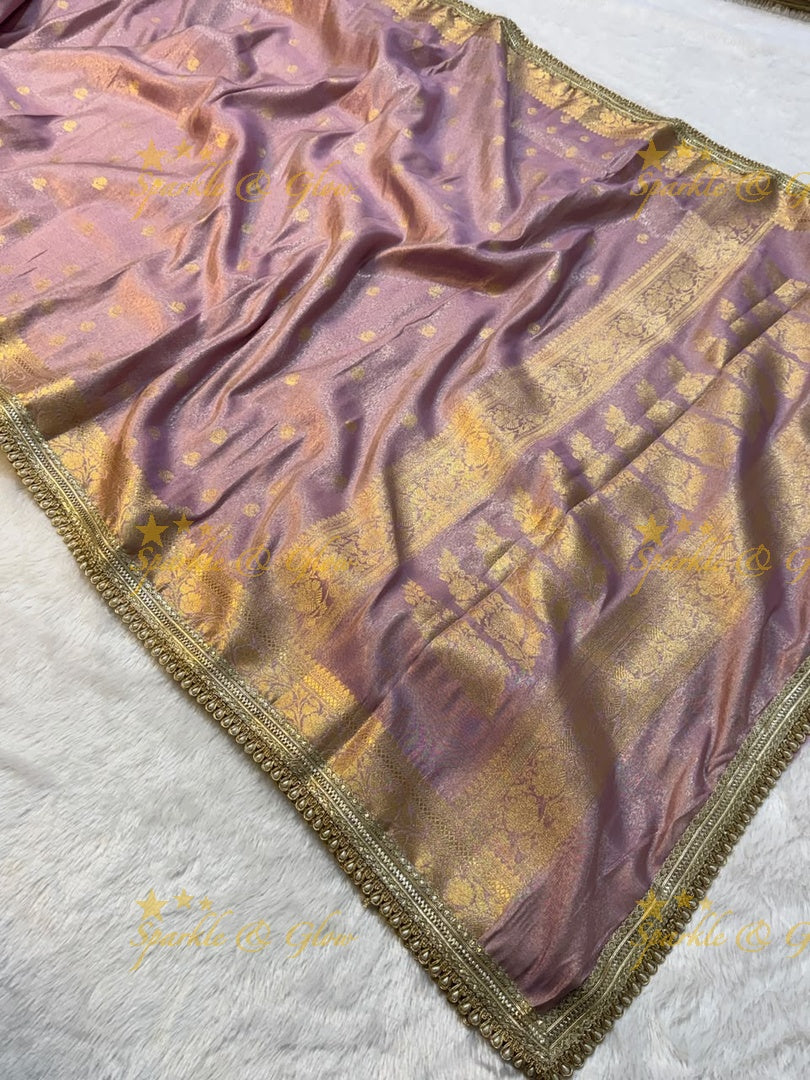 Exquisite Tissue Katan Saree with Gold Zari Design