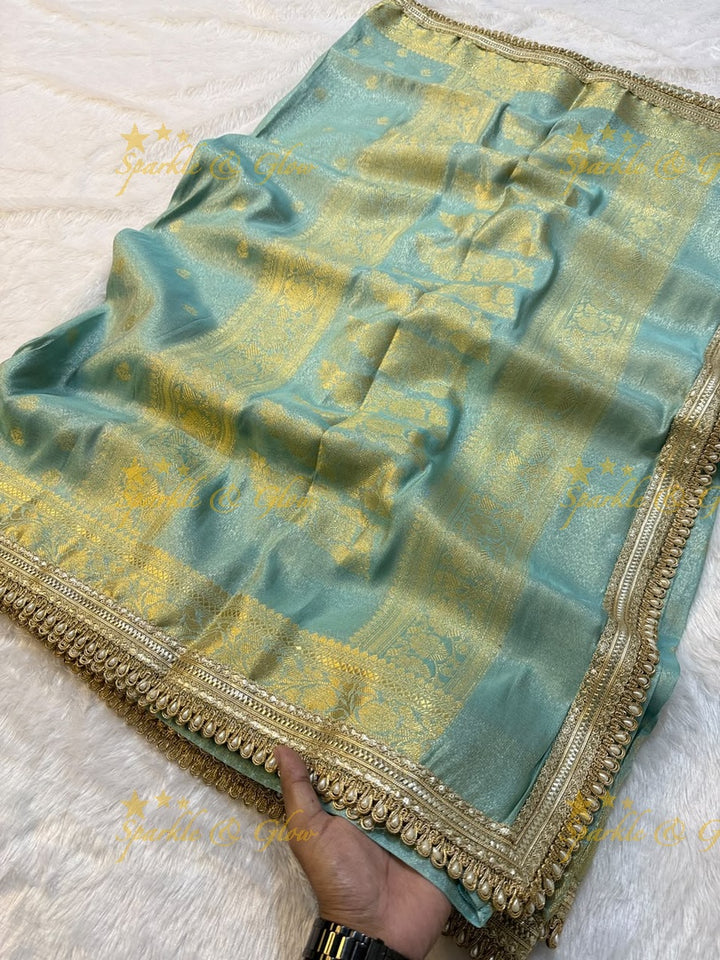 Exquisite Tissue Katan Saree with Gold Zari Design