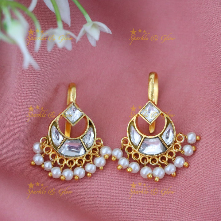 Kundan Meenakari Bugadi Earrings with Pearl Drops