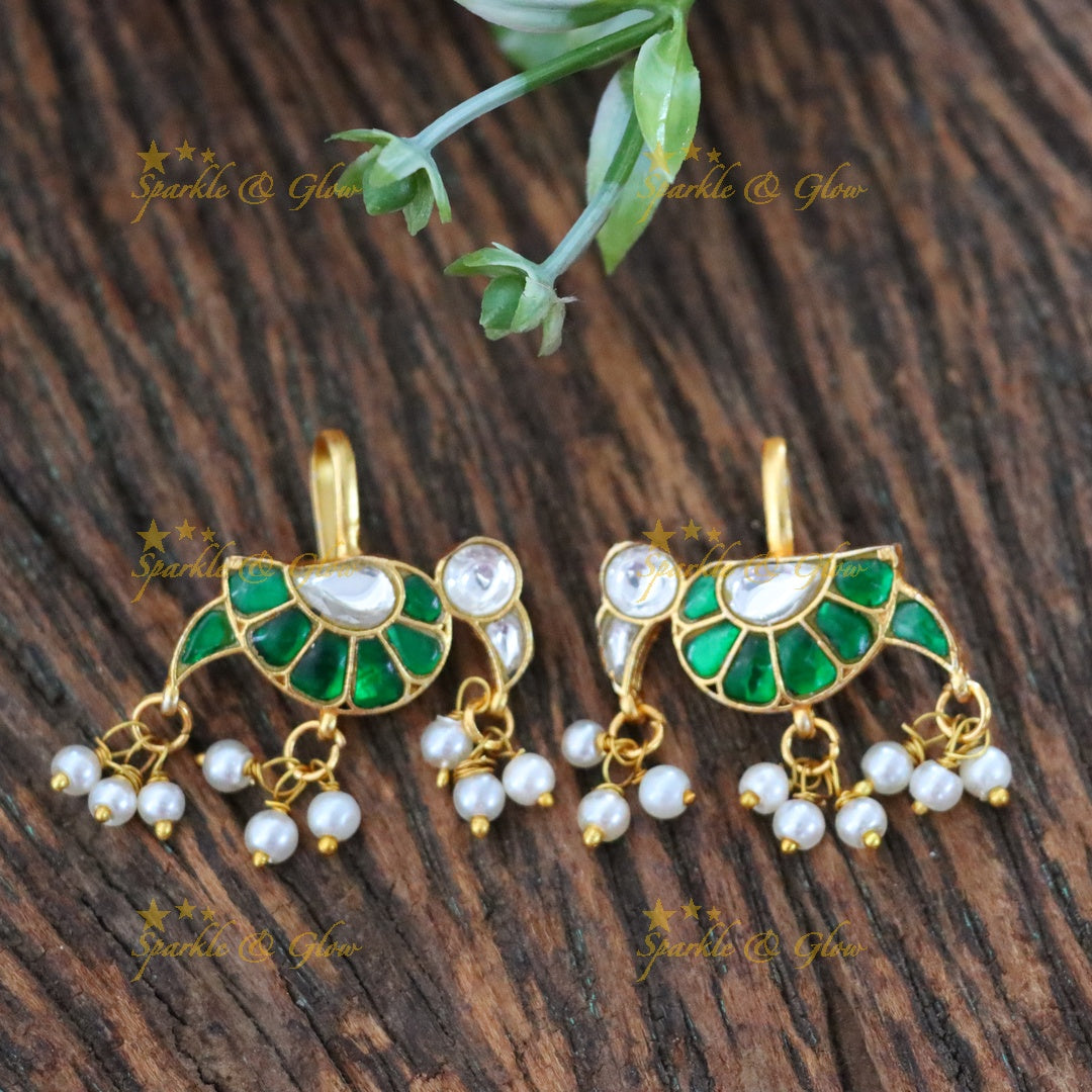 Jadau Kundan Bugadi with Pearl Drops – Elegant Parrot Design