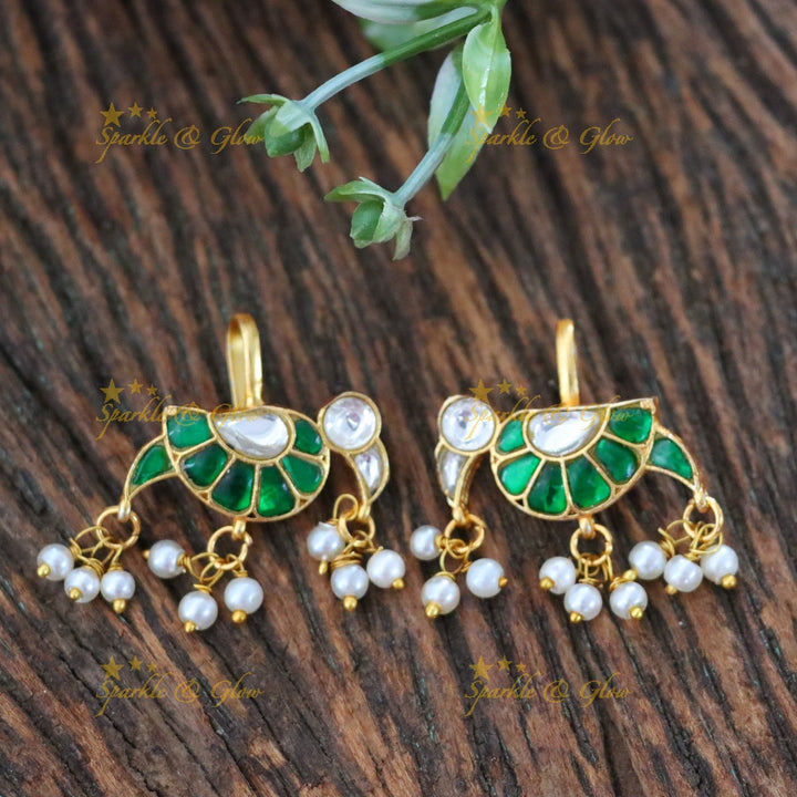 Jadau Kundan Bugadi with Pearl Drops – Elegant Parrot Design