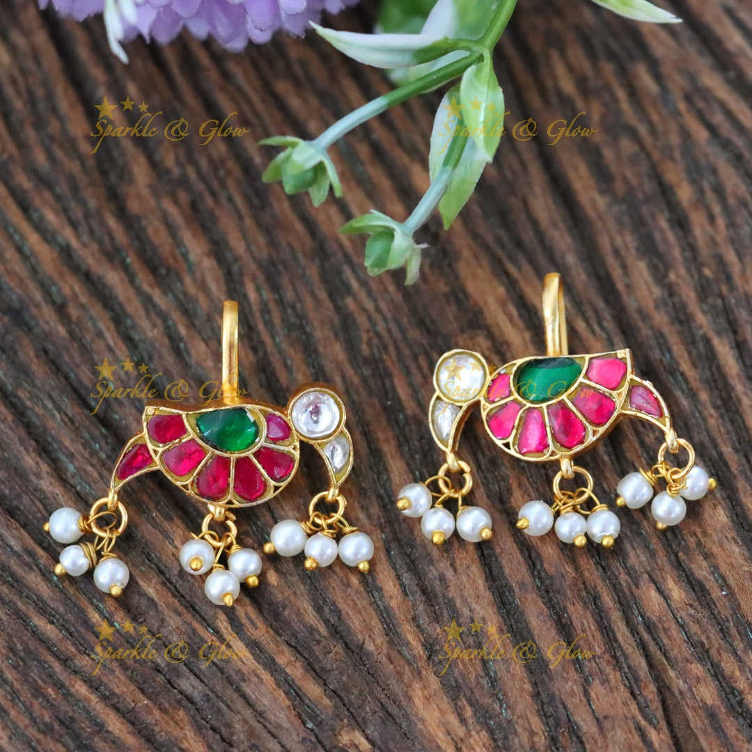 Jadau Kundan Bugadi with Pearl Drops – Elegant Parrot Design
