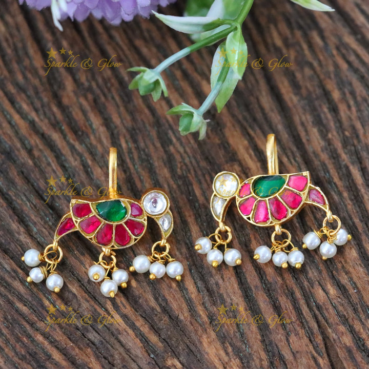 Jadau Kundan Bugadi with Pearl Drops – Elegant Parrot Design