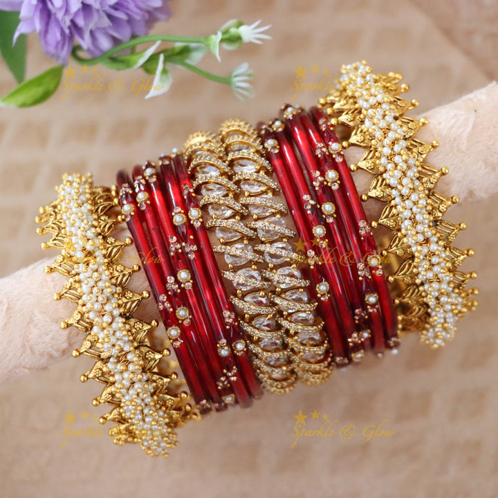Beautiful Bridal Bangle Set - Red & Gold Elegance