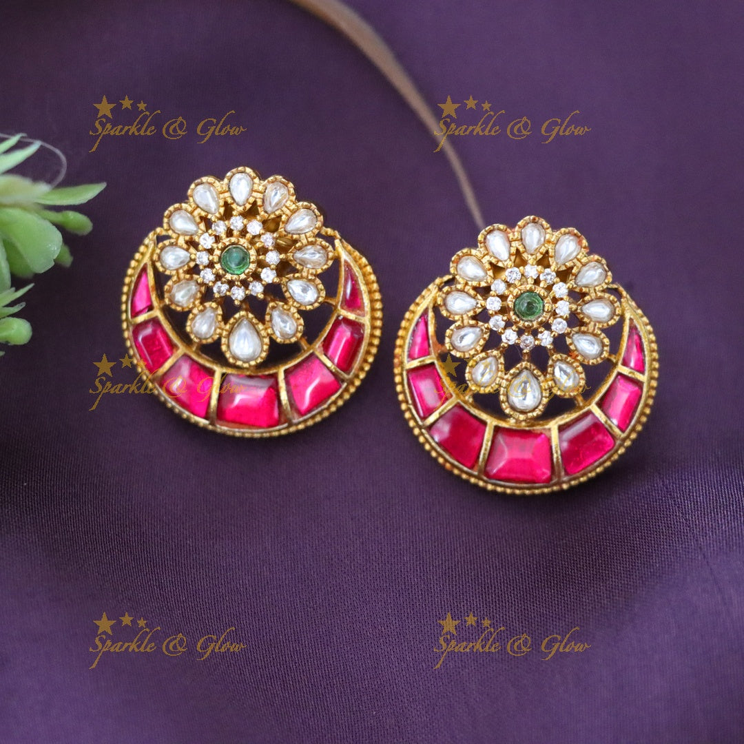 Elegant Gold and Red Wedding Earrings – Sparkle & Glow