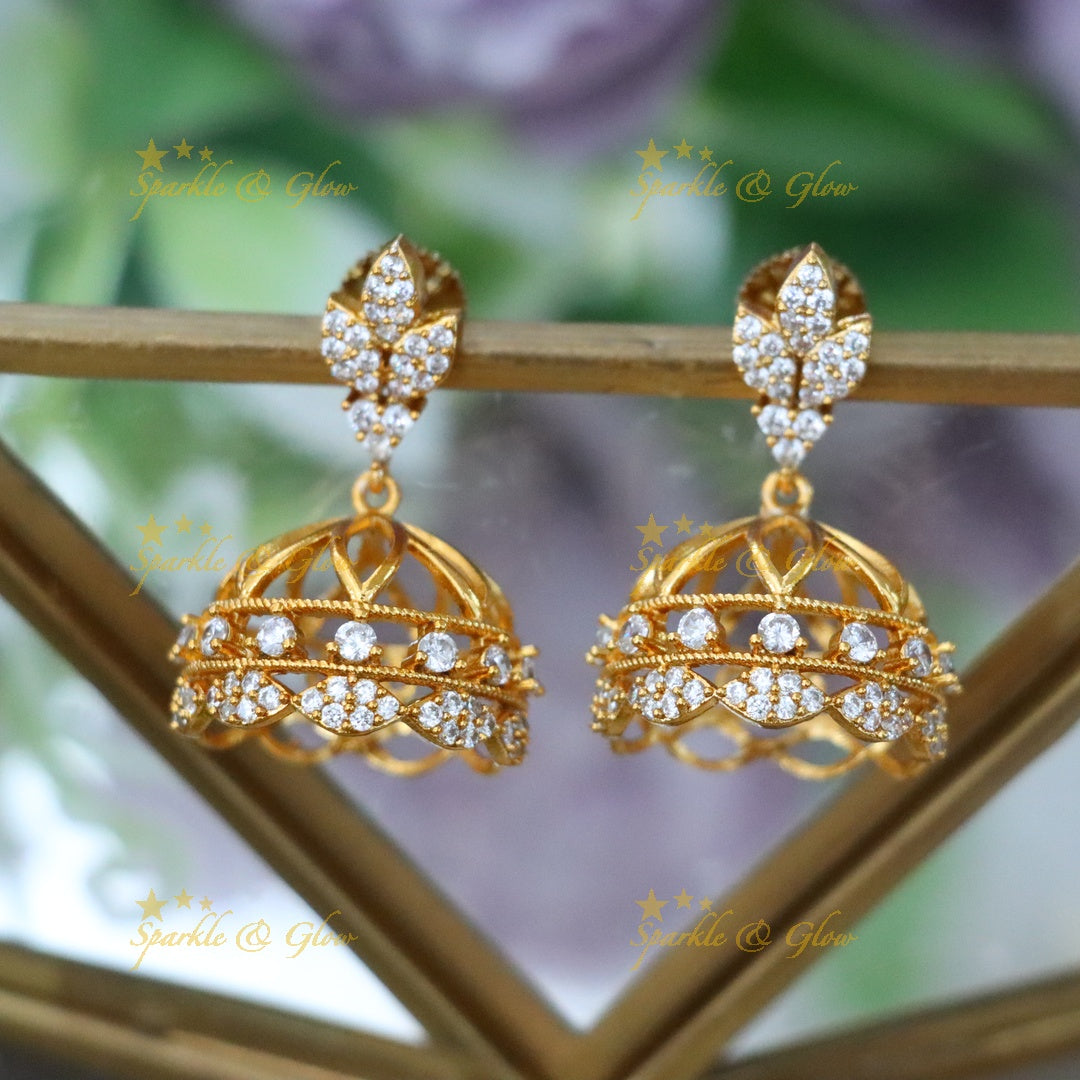 Ethereal Gold Plated Jhumka Earrings for Festive Weddings