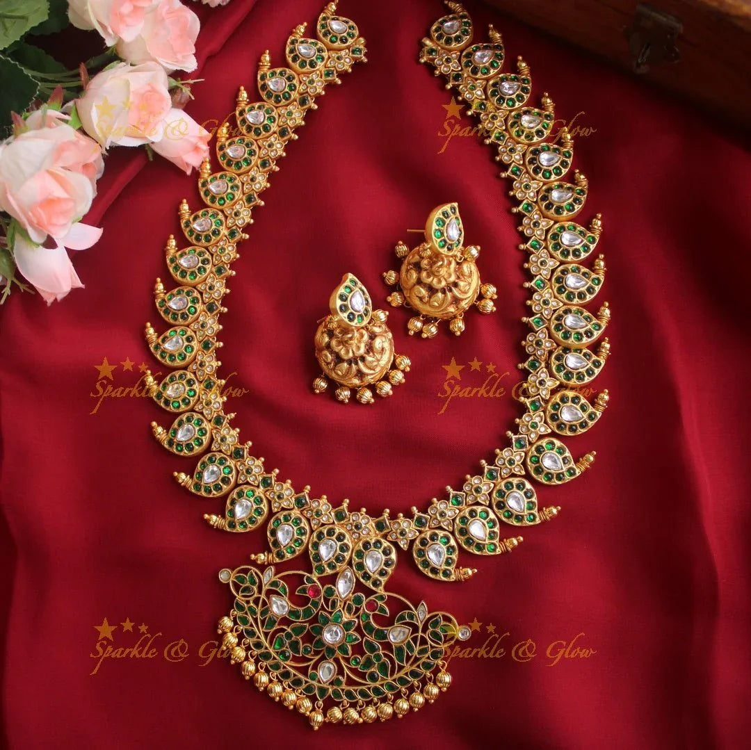 Green Back Thread Jadau Kundan Mango Haram Ready to Ship