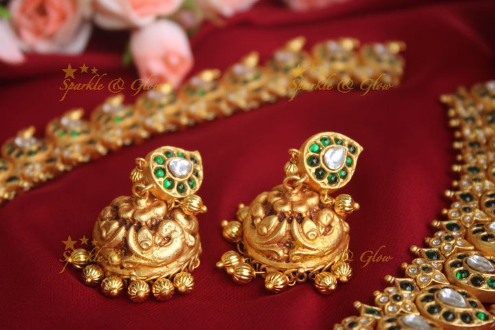Jadau kundan Mango Haram - Navarathna - READY TO SHIP - Sparkle and Glow - Green - Back Thread