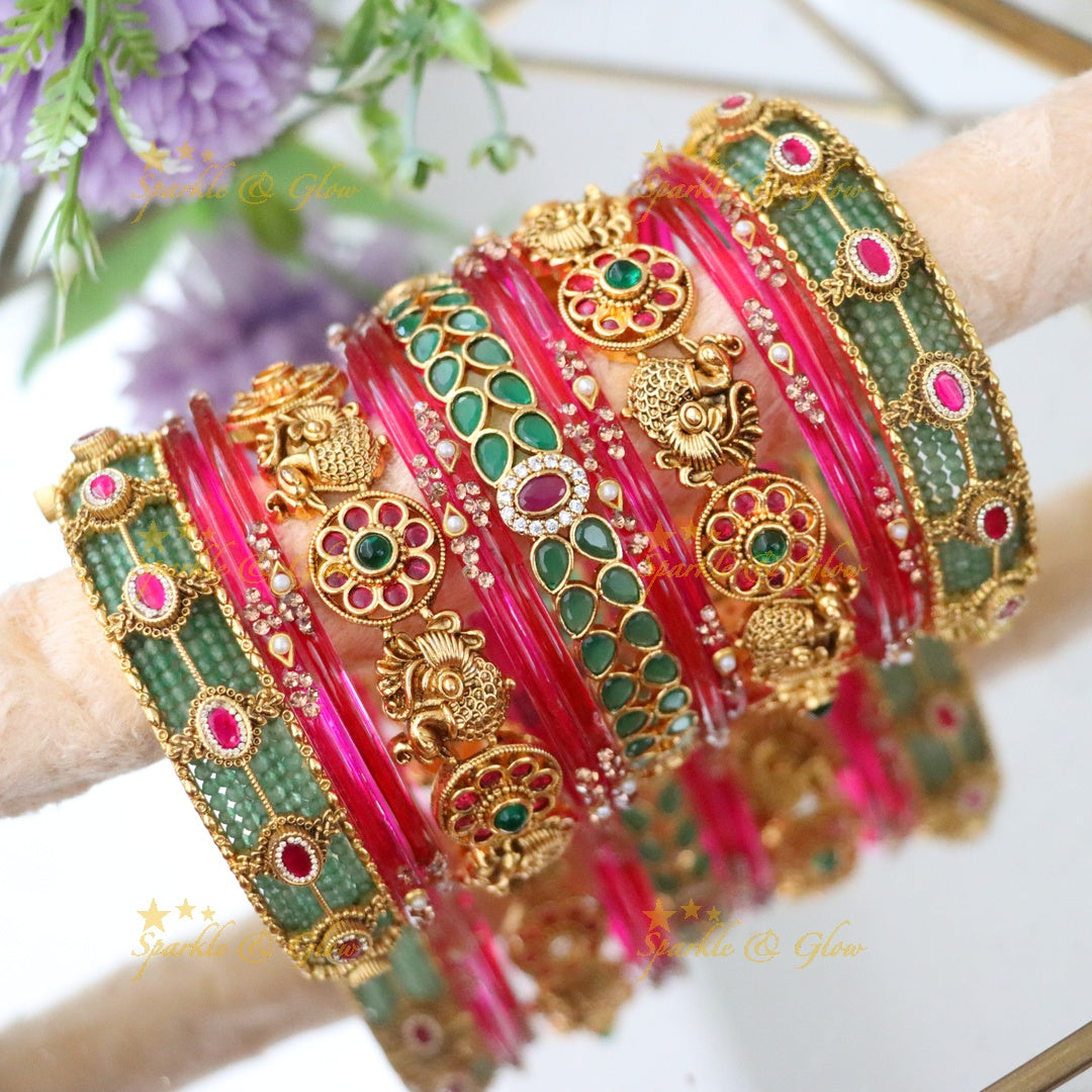 Bridal Kundan Floral Bangle Set - Elegant & Exquisite